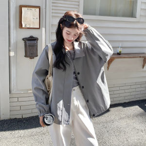 Gray Fashionable Simple Casual Style PU Leather Jacket Womens Loose Slimming Spring Autumn New Arrival Short Coat