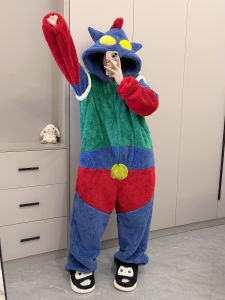 Original Winter Thickened Coral Fleece Pajamas Womens Cartoon Print Onesie Sleepwear Home Clothes Set Comfortable Long Sleeve