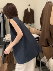 YUFUQING | French Style Loose Sleeveless Backless Shirt Womens Summer New Design Indigo Color Top Casual High Waist Polyester Fiber