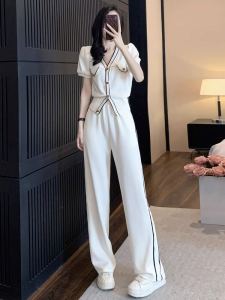 Bộ Đồ Thể Thao Thường Ngày Mùa Hè Cho Nữ Bộ Quần Ống Rộng Tay Ngắn Thời Trang Hai Mảnh Giảm Tuổi Tác Thanh Lịch