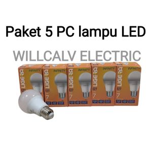 Paket 5 PC lampu LED LIGERA INFINITY 7W Bulb super terang cahaya putih 6500K E27