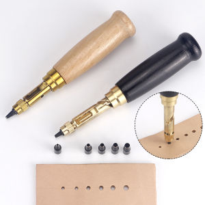 DIY Manual Leather Hole Punch Set Rotary Puncher Adjustable Screw Punch Tool Screw Drill Tip Die for Leatherworking & Crafts