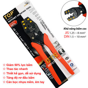 Kìm bấm cos trợ lực số 8 1.5 - 10 mm2 TOP GOLD tiết kiệm lực độ chính xác cao có nút điều độ rơ (Kềm bấm cốt 8L)