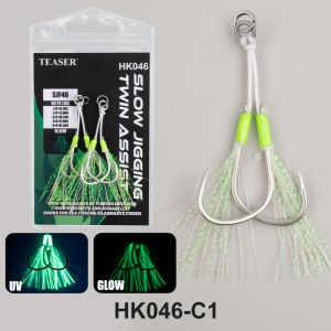 TEASER 2pcs/bag HK046  Luminous Sea Fishing Double Hooks Strength Slow Jigging Hook 1/0-5/0 High Carbon Metal Jig Assist Hook