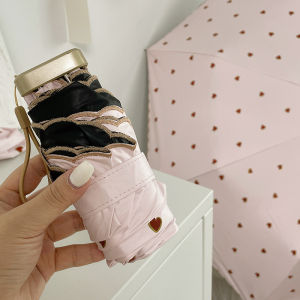 Womens Mini Portable Folding Umbrella UV Protection Sunshade Rainproof Five-fold Compact Sun Umbrella Fashionable Sunscreen