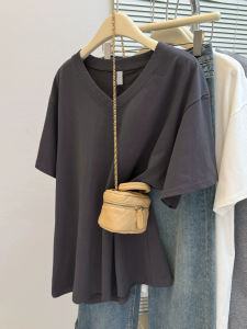 MISHANGYICHU | Stylish Lazy V-Neck Cotton T-Shirt Womens Summer Slimming Top