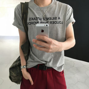 DAVID&ME | Letter Print Summer Slim Fit Round Neck T-Shirt