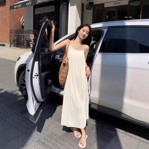 ชุดเดรสยาวคอวีแขนกุดสไตล์ฝรั่งเศส กระโปรงทรงเอเอวสูง ผ้าโพลีเอสเตอร์ ชุดทำงานฤดูใบไม้ผลิ กระโปรงทรงเอ