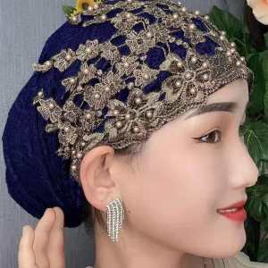 Breathable ลูกไม้ประดับด้วยลูกปัด Turban หมวกฤดูร้อนหญิงหัว Wraps หมวกผู้หญิงมุสลิม Headscarf Bonnet พร้อมสวมใส่ด้านใน Hijabs