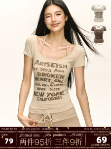 Áo Thun Tay Ngắn Ôm Vừa Vặn Phong Cách Mỹ Cổ Tròn Thường Ngày Mùa Hè Mới Về Cho Nữ Ariseism Thiết Kế Gợi Cảm Áo Thun Giả Hai Mảnh