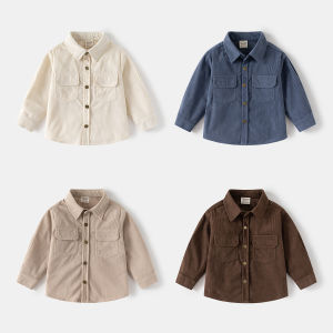 Kids Boys Long Sleeve Corduroy Pocketed Collar Shirt