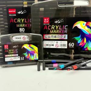 12/24/36/48/60/80 Colors Acrylic Marker Set with Soft Brush Tip Waterproof Non-Toxic Ideal for Drawing Scrapbooking