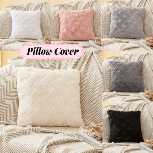 Plush Pillow Cover Simple Solid Color Square Detachable Machine Washable Sofa Living Room