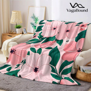 BILIBILI | pink flower green leaf Flannel Blanket Warm Soft Halloween Christmas Decorative Couch Warm Cozy All-Season Gift