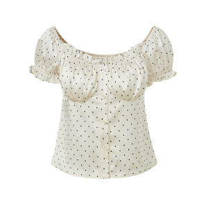 Bigking Ice Silk Sleepwear Set Women Summer Polka Dot Bubble Sleeve A-Line Ruffle Shorts Two-Piece Polyester Fiber Short Sleeve