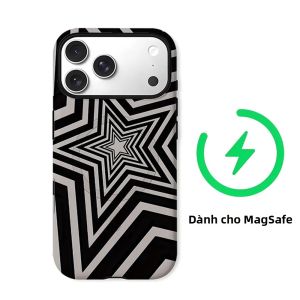 Ốp Điện Thoại iPhone Chống Sốc Chống Xước Hai Lớp Hiệu Ứng Thị Giác Sao Đen Trắng Chất Liệu PC Mềm + TPU Dành Cho Các Model Từ 11 Đến Pro Max