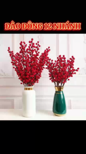(Hàng tốt) Cành đào đông đỏ Cherry 12 nhánh dài 99cm trang trí ngày tết dùng cắm bình hoa