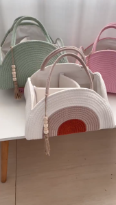 OutingSG-Foldable Baby Diaper Basket Storage Bag Newborn Cotton Rope Woven Diaper Bags Mummy Bag
