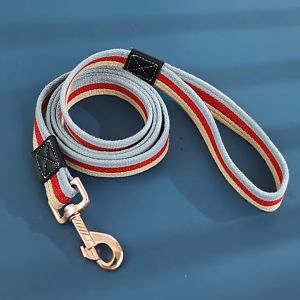 Bộ dây dắt Chó kèm vòng cổ và yếm ngực bằng vải sọc canvas có móc khoá màu vàng hợp kim chắc chắn - Love Pets Shop