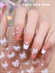 New Arrival Fairy Lace Bows Three-Dimensional Relief Stickers Black and White Transparent Pure Desire Wind Gentle Mesh Ribbon Manicure
