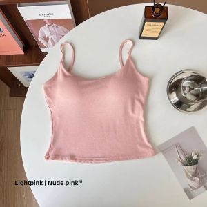 Summer Slimming Versatile Womens Camisole Tank Top with Chest Pad Pink Strapless Vest for Outerwear And Innerwear Trendy