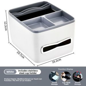 Car Armrest Organizer with Divided Compartments Cup Holder and Tissue Box Function