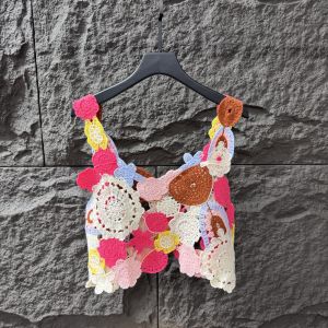 Dopamine Girl Colorful Flower Hollow out Strap Vest Womens Summer Design Sweet Knitted Top Original Design Polyester Fiber
