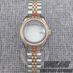 28mm31mm Luxury Silver Gold Two Tone Rose Ladys Watch Case Stainless Steel Decorated Diamond Bezel Waterproof Fit NH05 Movement