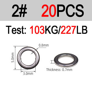 Bimoo 20pcs Stainless Steel Polished Fishing Solid Ring Fishing Lure Ring Heavy Duty Lure Jigging Ring Fishing Accessories