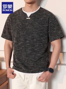 ROMON | Breathable Texture Loose Fit Versatile Short Sleeve T-shirt for Men