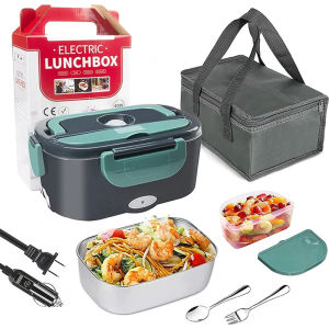 Portable Electric Stainless Steel Lunch Box with Meal Tray Food Preservation Heating Warmer Dinner Container Set