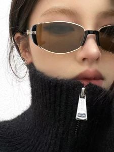 Fashion Style Fancy Fashion Narrow Frame Small Brown Sunglasses Womens Online Red Blogger Recommend Couple Retro Sunglasses