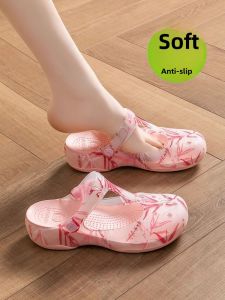 Veblen Womens 2025 New Summer Anti-slip Lightweight Soft Bottom Quick Dry Wear-resistant Outdoor Toe-covering Jelly Sandals
