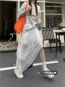 กระโปรงทรงเอเอวสูงสีขาวขอบลูกไม้สำหรับผู้หญิง ฤดูหนาว กระโปรงทรงเค้กกระโปรงทรงเอเข้ารูปสุดเก๋ไก๋ กระโปรงสั้นทรงเอ