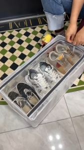 กล่องใส่รองเท้า แบบโครงเหล็ก พับได้ กันน้ำและกันฝุ่น กล่องเก็บของใต้เตียง DD105