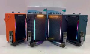 QIXI SK-2071 Stereo Surround Sound KARAOKE Wireless Bluetooth High Power RGB Speaker with Dual Wireless Microphone