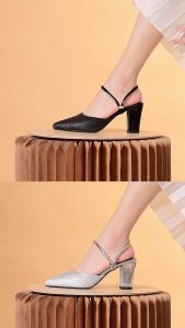 Giày Cao Gót Đế Vuông 5cm Cao Gót Mũi Nhọn Cao Gót Quai Hậu Sang Trọng - Giày MWC 3540