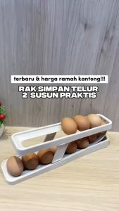 Tempat Telur Ayam Kulkas 2 Tingkat Bergulir Otomatis / Rak Telor Egg Box Kotak Penyimpanan Susun