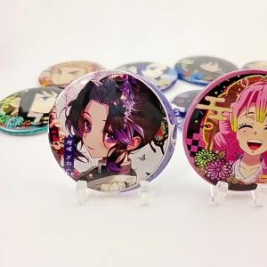 Bandai | Demon Slayer Pet Double Flash Badge 230-257 All Characters New Design 75mm 58mm Tinplate Anime Collection