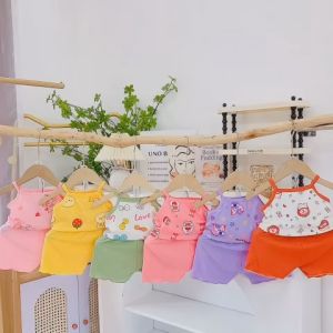 Bộ 2 Dây Cho Bé Gái Mặc Nhà Thun Tăm Gân Bộ hai dây bé gái thun tăm lạnh Từ 6kg Đến 16kg Hoạ Tiết Đáng Yêu [049]