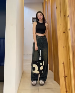 Celana Jeans Wisker Wanita - Gombrong Skena Celana Panjang Loose