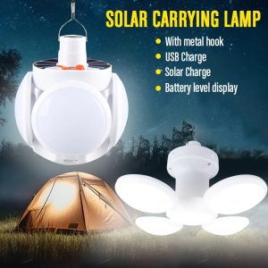 Solar Rechargeable Camping Lantern LightPortable LED FlashlightOutdoor Hanging LampHookMulti Angle LightingCamping Fishing