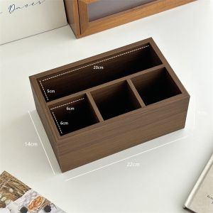 Retro Wooden Desktop Multi-Compartment Storage Box Miscellaneous Cosmetic Organizer Long Rectangle Partition Storage Box