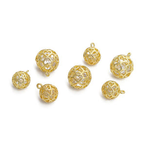 1PC 14k đồng thau mạ vàng trái tim đào quả cầu rỗng mặt dây chuyền kim cương trắng để làm trang sức hoa tai vòng cổ vòng tay tự làm