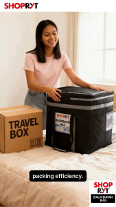 ShopRYT Balikbayan Box Cover Bag 20x20x20 inches Heavy Duty Black with name slot + Balikbayan Box Single Wall Brown 20x20x20 inches