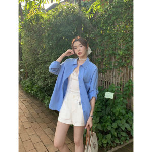 กางเกงขาสั้นทรงตรงเอวสูงหลวมๆ สำหรับผู้หญิง สีขาว กางเกงขาสั้นทรงเอที่สวมใส่สบาย ผ้าผสมคอตตอนและโพลีเอสเตอร์ ฤดูร้อนปี 2025