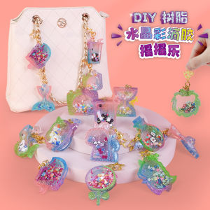Kids Handmade DIY Crystal Color Epoxy the Hokey Pokey Pendant Creative Quicksand Keychain Hanging Ornaments Toy