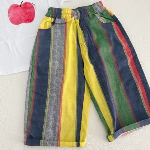 Summer Colorful Stripe Kids Pants Thin Loose Casual Boys Trousers Cotton Breathable Children  Pants Streetwear for 1-8Y Boys