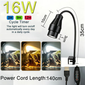 USB Clip-on LED Aquarium Spotlight 15°-60° Adjustable Focus 3-Color with Cycle Timer & Cooling Fan for Fish Tank 10W 14W 16W