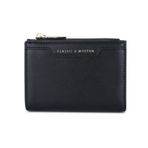 Short Zipper Wallet Thin Fashionable Simple Design Compact Leather Clutch Bag Card Holder Small Silver Purse Stylish Compact